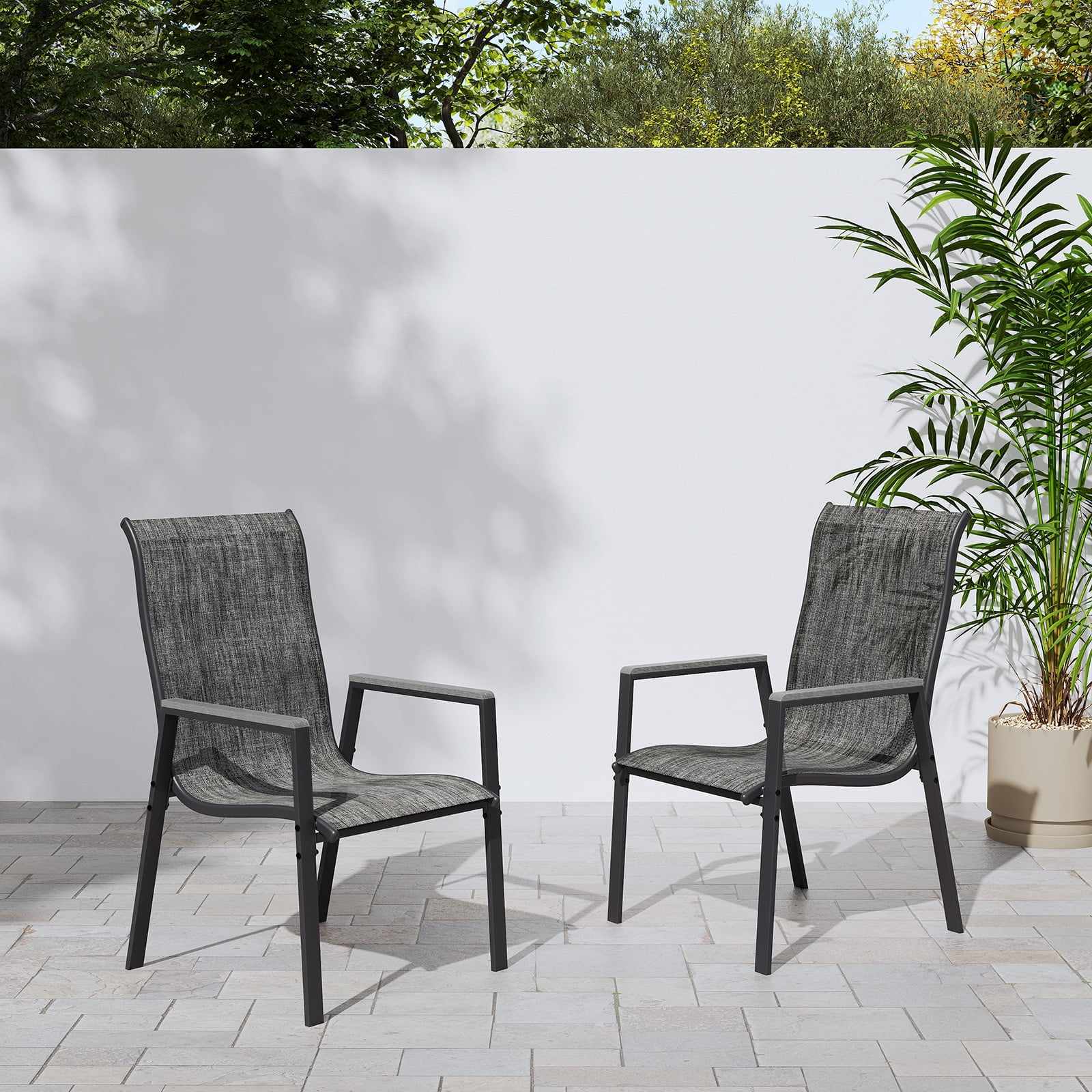 Patio Dining Chairs Set of 2, Outdoor High Stacking Chairs, Breathable