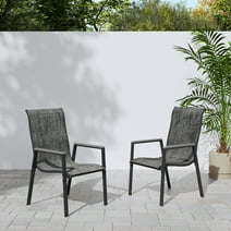 Patio Dining Chairs Set of 2, Outdoor High Stacking Chairs, Breathable Seat Fabric and Alloy Steel Frame for Backyard Porch Garden Sunroom (Dark Gray)
