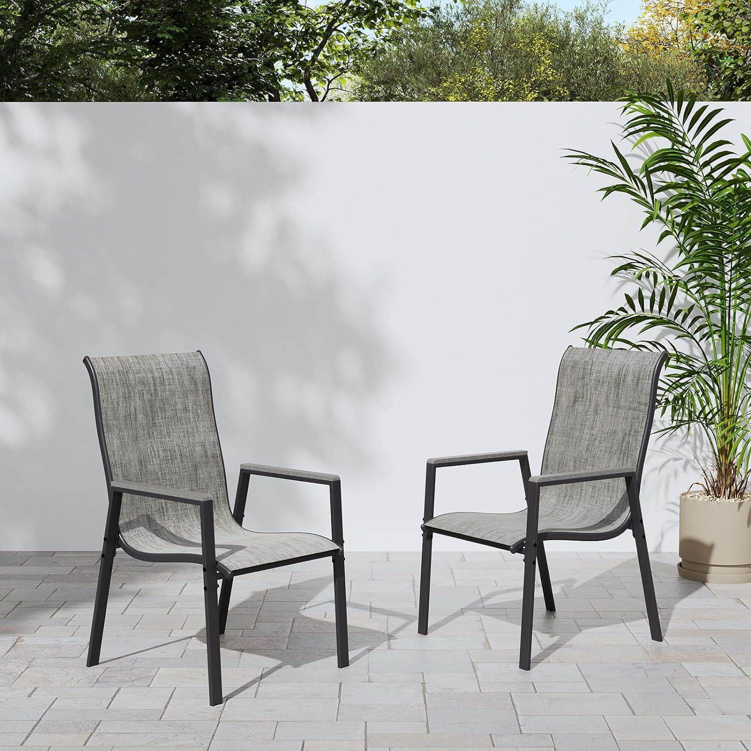 Patio Dining Chairs Set of 2, Outdoor High Stacking Chairs, Breathable ...