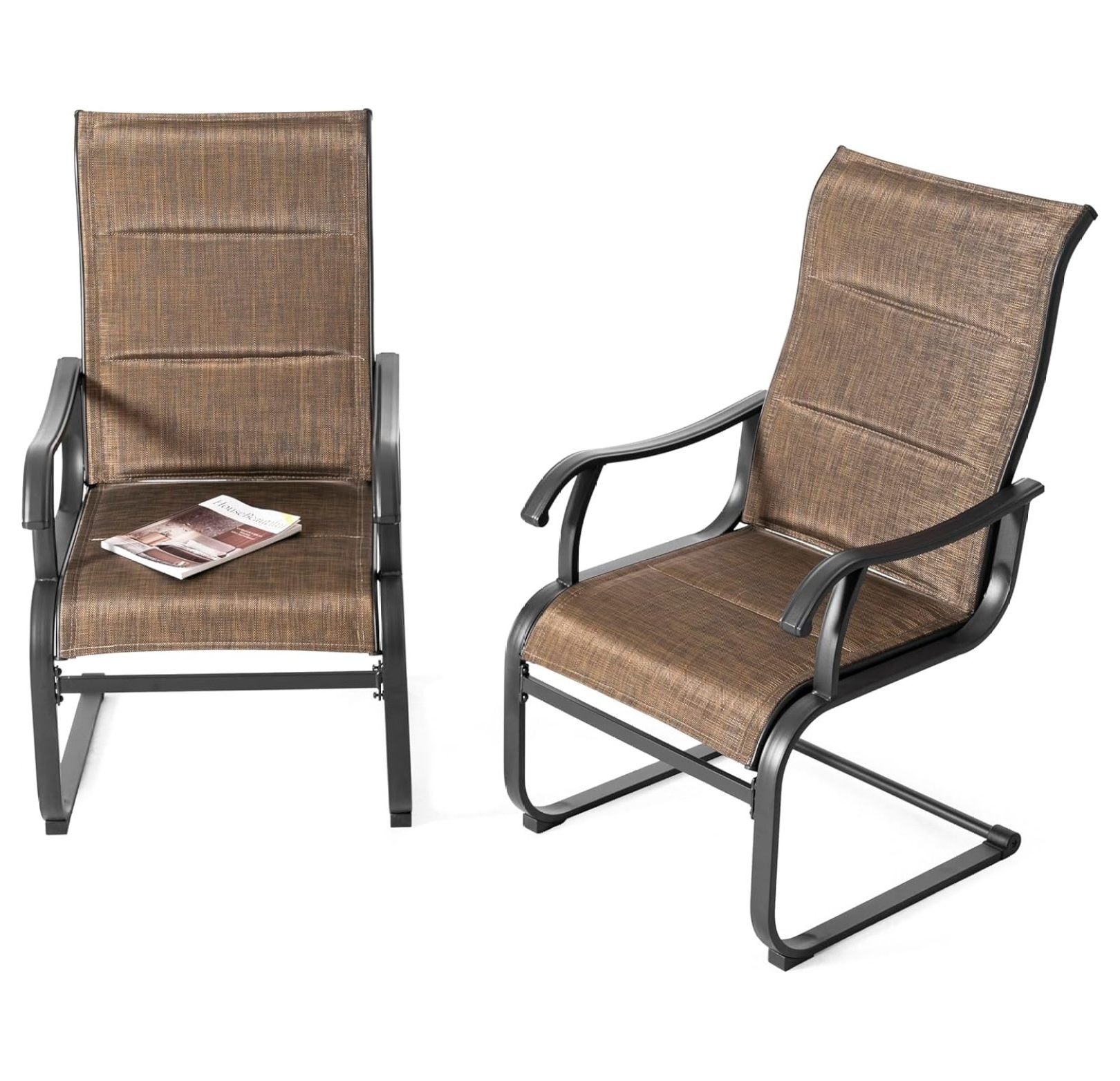 Patio Dining Chairs Set of 2, All Weather Outdoor Padded Textilene ...
