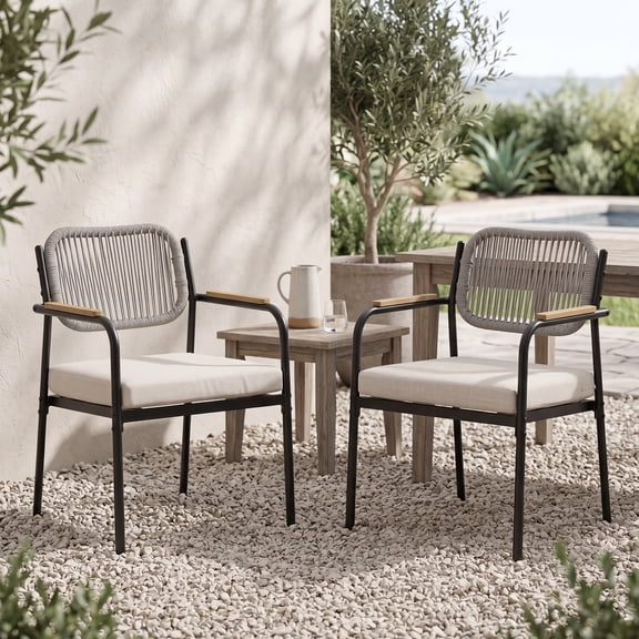 Patio Dining Chairs Set of 2, Wicker Outdoor Chairs for All Weather, Rattan Dining Chairs with Removable Cushions for Deck, Garden or Indoor Use, Beige