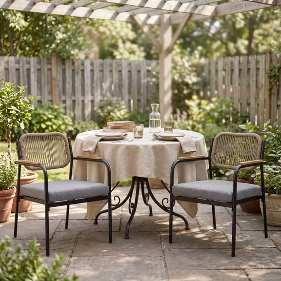 Patio Dining Chairs Set of 2, Wicker Outdoor Chairs for All Weather, Rattan Dining Chairs with Removable Cushions for Deck, Garden or Indoor Use, Grey