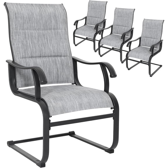 Patio Dining Chairs Set of 4, All Weather Outdoor Padded Textilene Patio Chairs, Breathable Spring Motion Textile High Back Outdoor Dining Chairs for Backyard, Lawn, Deck, Grey
