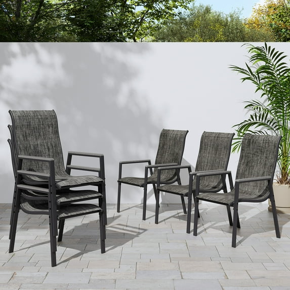 Patio Dining Chairs Set of 6, Outdoor High Stacking Chairs, Breathable Seat Fabric and Alloy Steel Frame for Backyard Porch Garden Sunroom (Dark Gray)