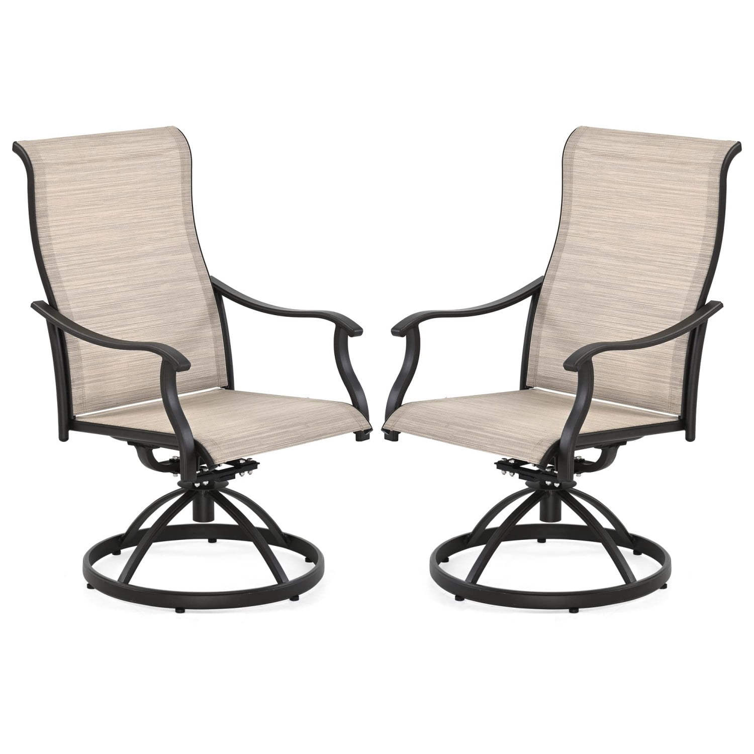 Patio Dining Chairs Set of 2, Outdoor Textilene Swivel Chairs with High Back & Armrests, 360° Patio Furniture for Garden Porch Backyard, Khaki