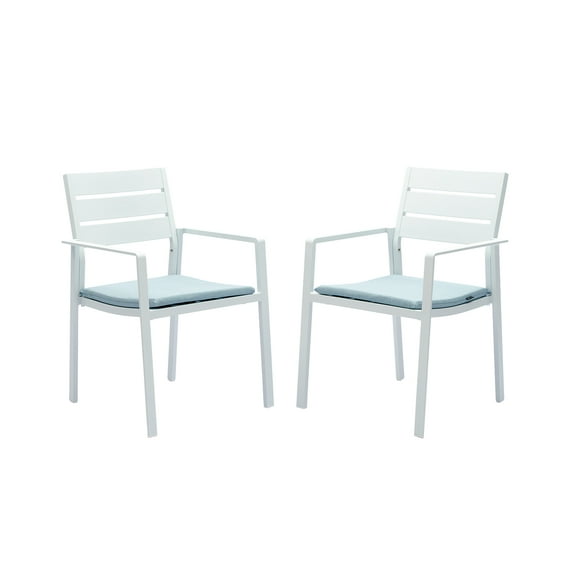 Patio Dining Chairs Set of 2 Stackable Dining Chair Aluminum Outdoor Armchairs with Wide Seat,White