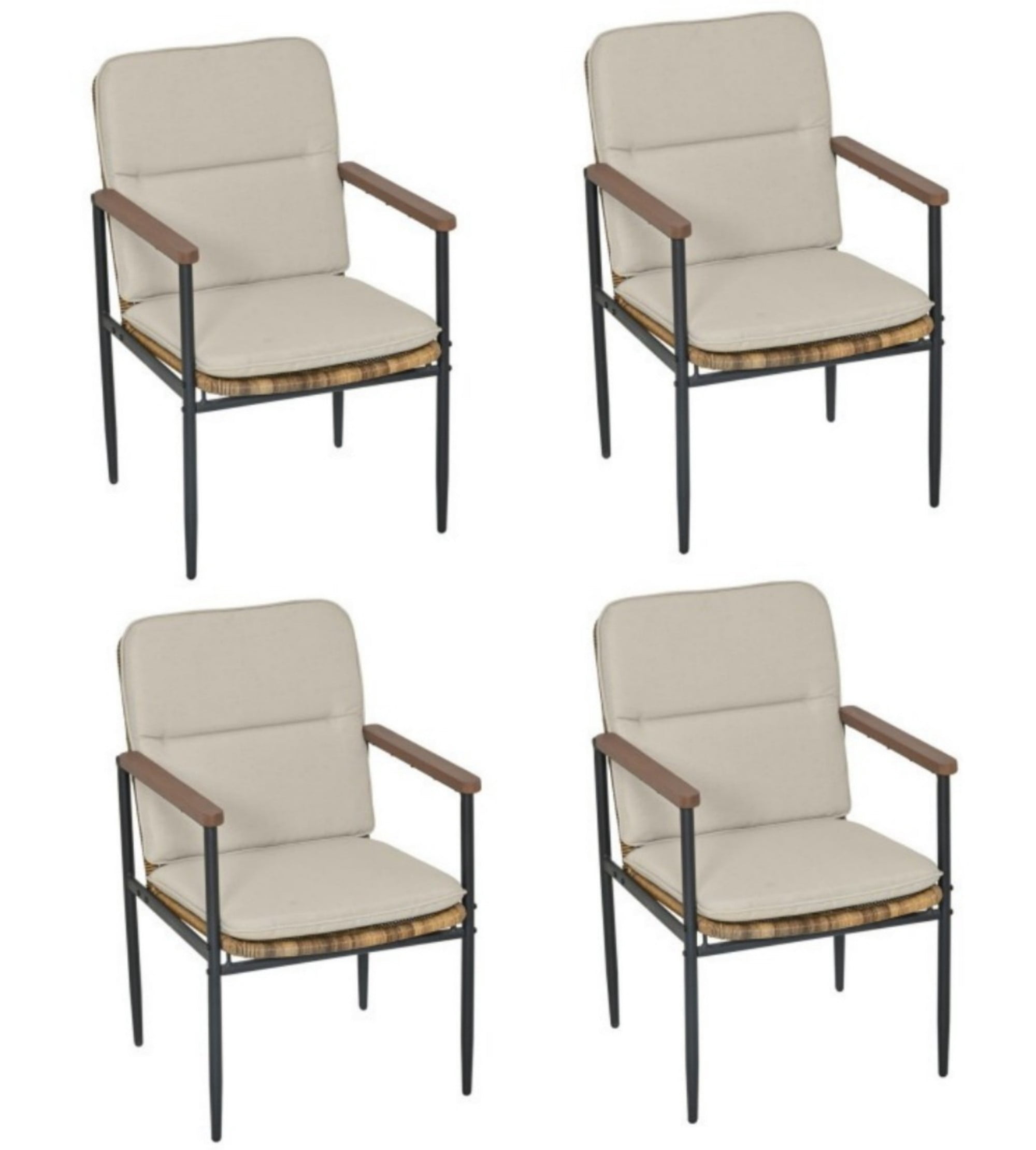 Patio Dining Chairs Set of 4, Aluminum Wicker Outdoor Chairs with Cushions, All Weather Rattan Patio Furniture for Garden Backyard Porch, Light Gray