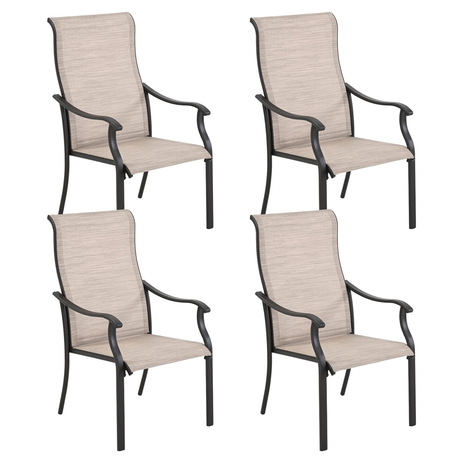 Patio Dining Chairs Set of 4, Outdoor Textilene Chairs with High Back & Armrests, Metal Frame Patio Furniture for Garden Backyard Porch, Brown