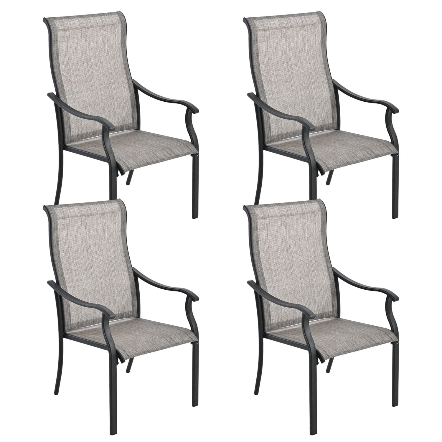 Patio Dining Chairs Set of 4, Outdoor Textilene Chairs with High Back & Armrests, Metal Frame Patio Furniture for Garden Backyard Porch, Gray
