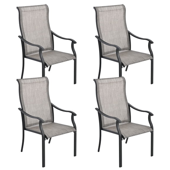 Patio Dining Chairs Set of 4, Outdoor Textilene Chairs with High Back & Armrests, Metal Frame Patio Furniture for Garden Backyard Porch, Gray