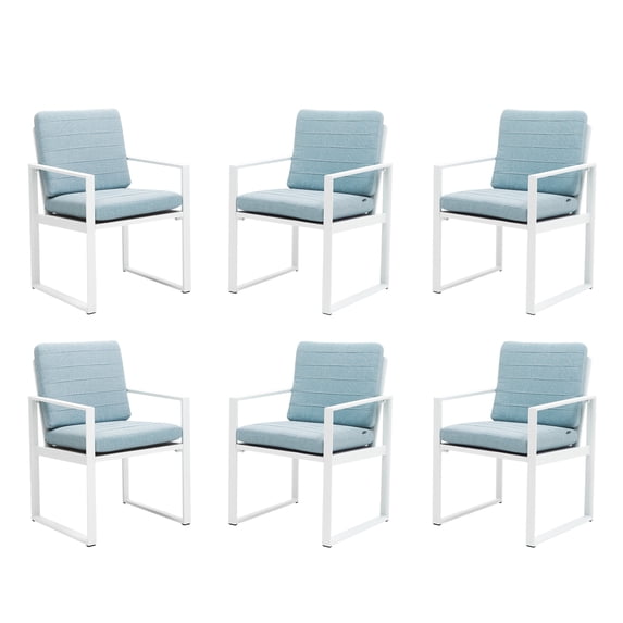 Patio Dining Chairs Set of 6 Outdoor Dining Chair with Armrests and Cushions Aluminum Chairs,White