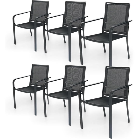 Patio Dining Chairs Set of 6, Outdoor Stackable Dining Furniture Set, All Weather Dining Set for Lawn, Garden, Backyard, Poolside Black