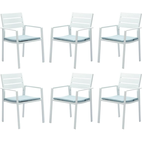 Patio Dining Chairs Set of 6 Stackable Dining Chair Aluminum Outdoor Armchairs with Wide Seat,White