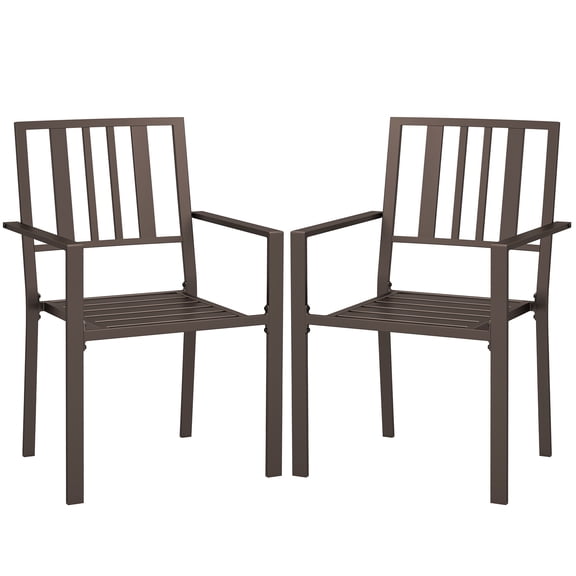 Patio Dining Chairs with Metal Slatted Design, Dark Brown