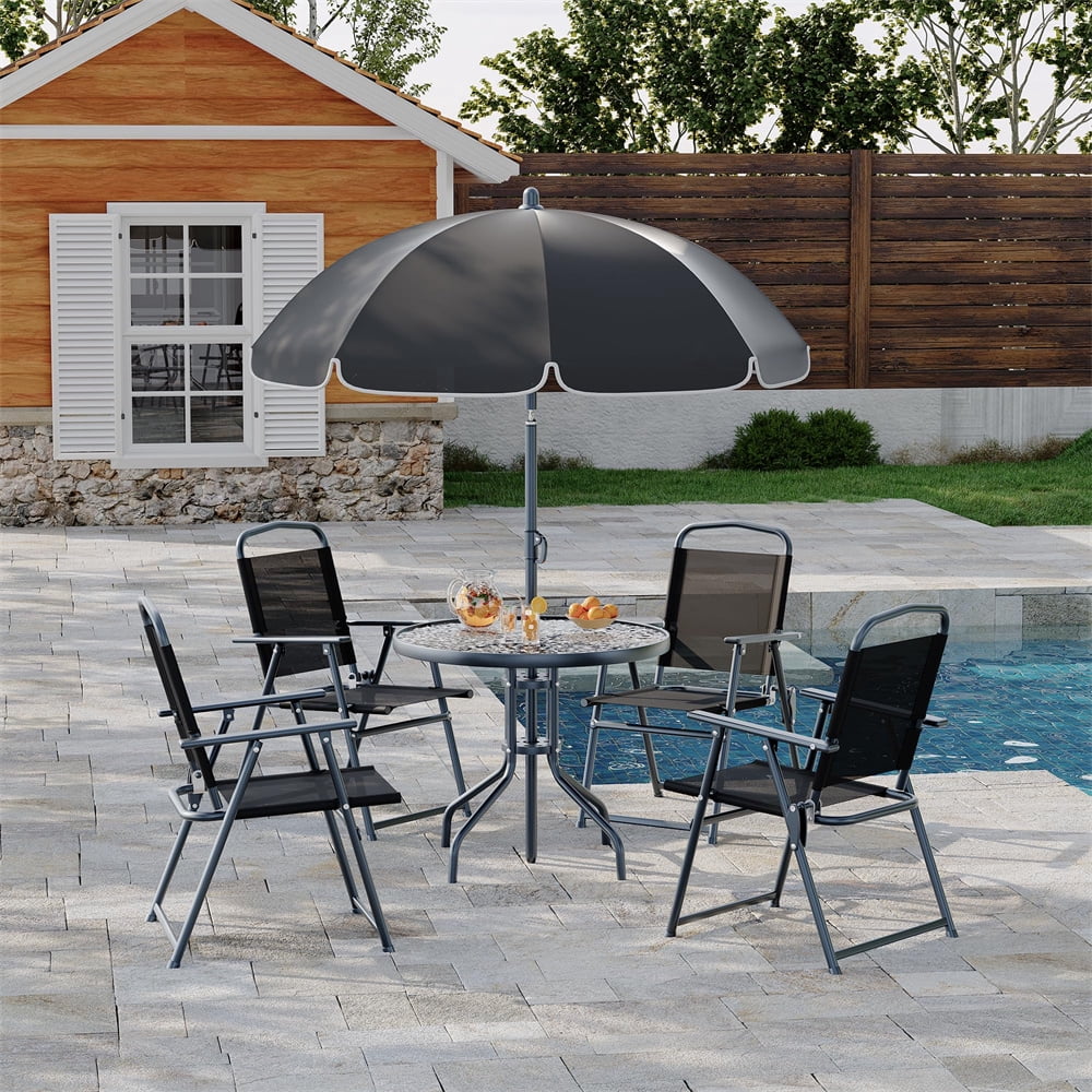 Patio Dining Set for 4 With Umbrella, Outdoor Furniture Set With 4 ...