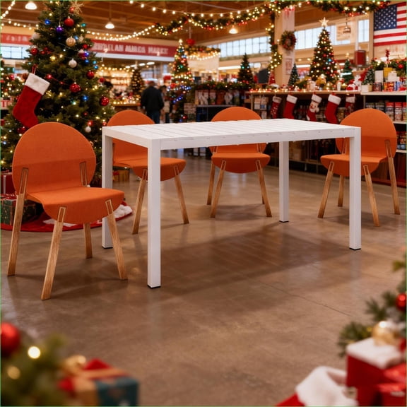 Patio Dining Set, 5-Piece Modern 55 Inch for Patio, Kitchen | Tropical Orange | Red Oak