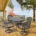 thumbnail image 1 of Patio Dining Set 7-Piece All-Weather Cast Aluminum, 6 Swivel Chairs & Rectangular Table for Outdoor Backyard | Black | Aluminum, 1 of 11