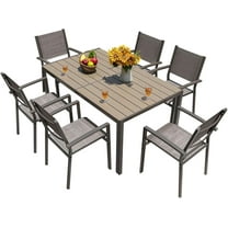 Patio Dining Set 7 Pieces Outdoor Furniture Table and 6 Textilene Chairs, Light Grey
