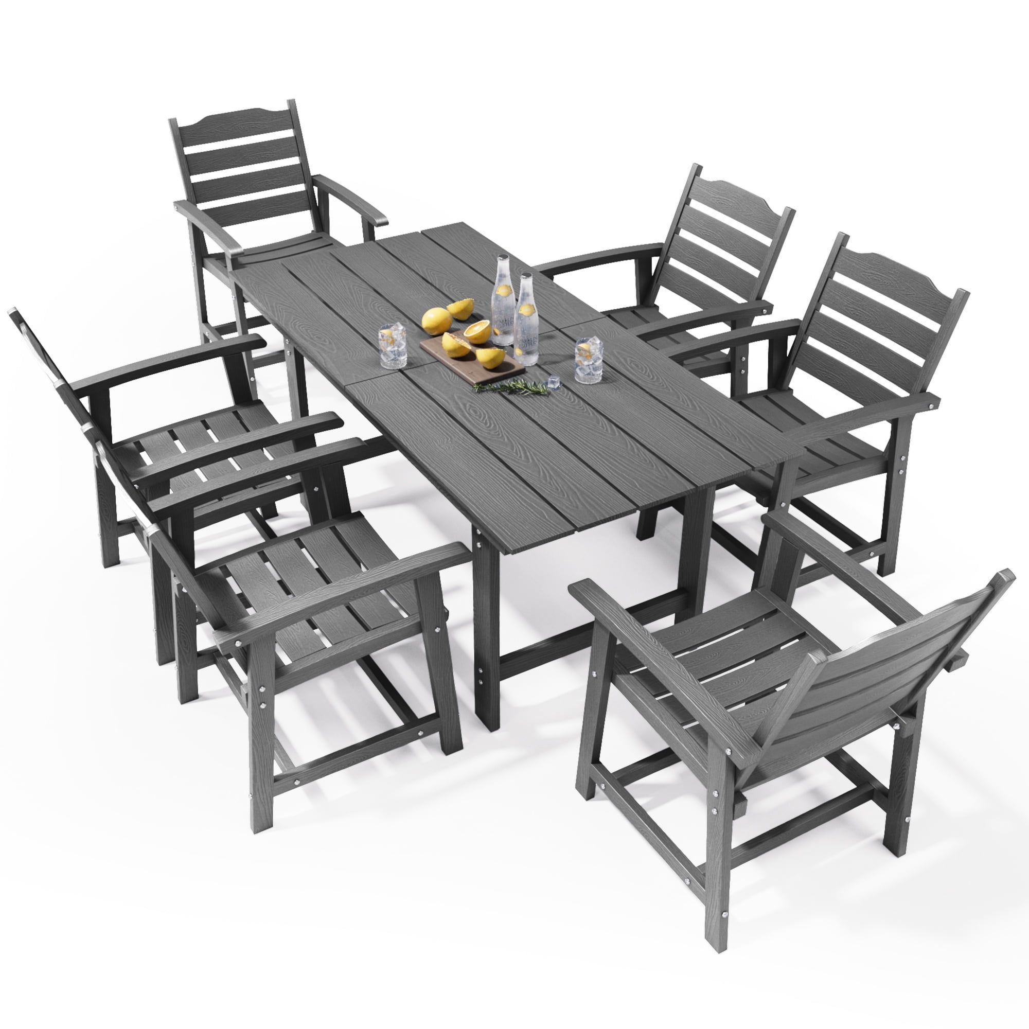 Patio Dining Set, Asofer Outdoor Dining Set for 6 with Umbrella Hole, Waterproof HIPS Material for Garden, Backyard, Lawn, Gray
