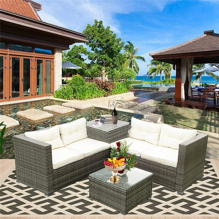 Patio Dining Sets 4 Piece Wicker Bistro Patio Set with Storage