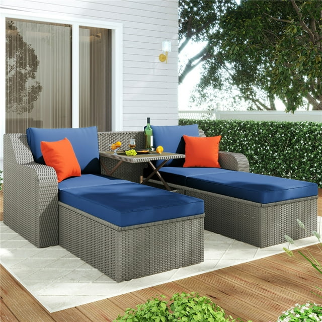 Patio Dining Sets, SEGMART 5 Piece Patio Furniture Set with 2 Armchairs, 2 Ottomans, Coffee Table, All-Weather Patio Sectional Sofa Set with Cushions for Backyard, Porch, Garden, Pool, LLL1447