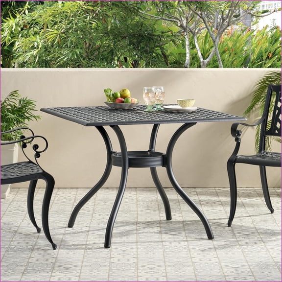 Patio Dining Table 39.5 Square Arch Mesh Black Sand for Patio BBQ Family Nights | Black | Cast Aluminum