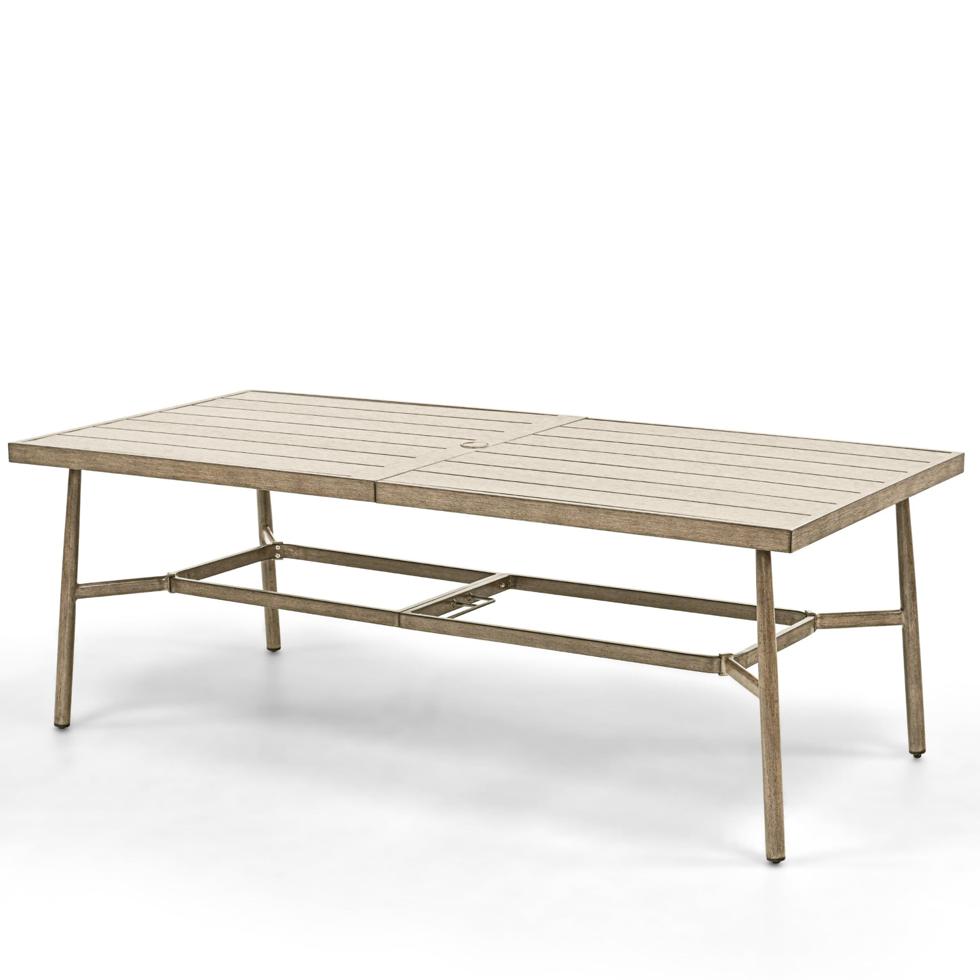 Patio Dining Table for 8, 84 Inch Outdoor Aluminum Table with Umbrella Hole, All Weather Rectangle Patio Table for Backyard Garden Poolside Deck, Brown