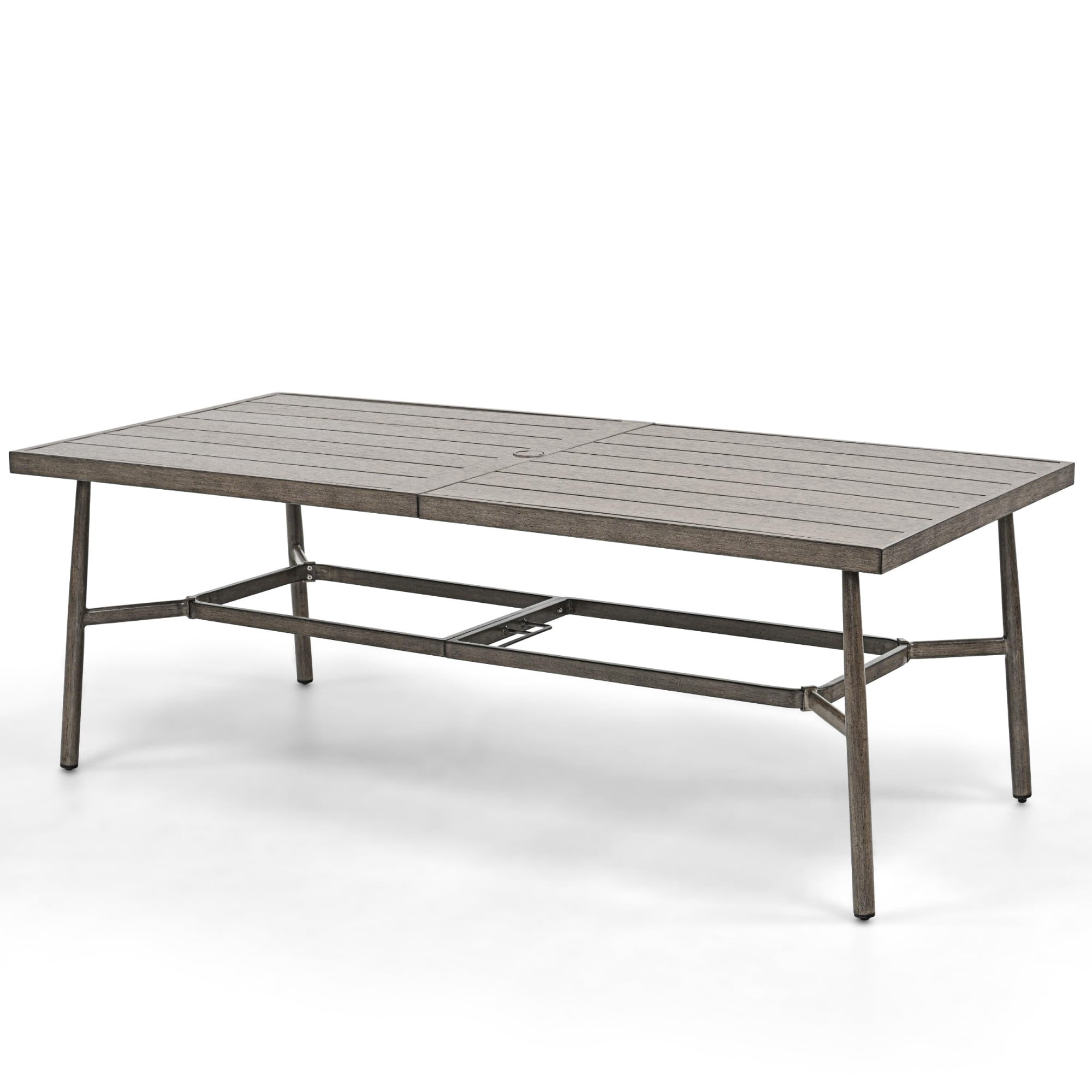 Patio Dining Table for 8, 84 Inch Outdoor Aluminum Table with Umbrella Hole, All Weather Rectangle Patio Table for Backyard Garden Poolside Deck, Dark Gray