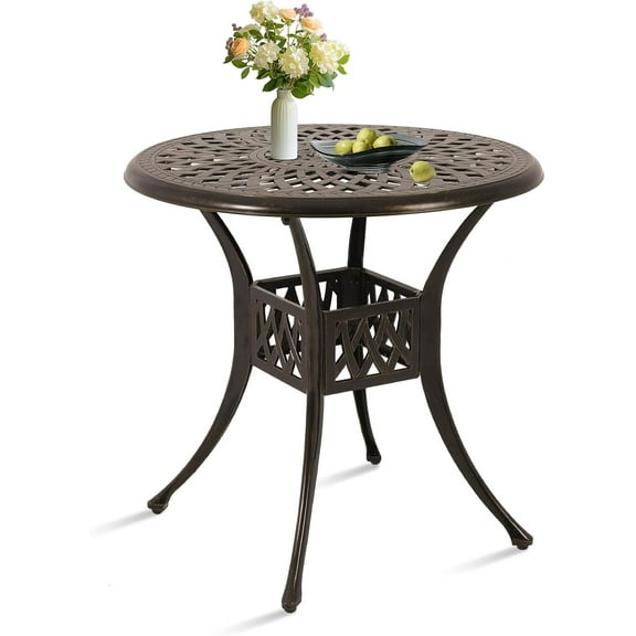 Patio Dining Table,Cast Aluminum Patio Table with Umbrella Hole, Outdoor Bistro Table for Backyard, Garden, Patio