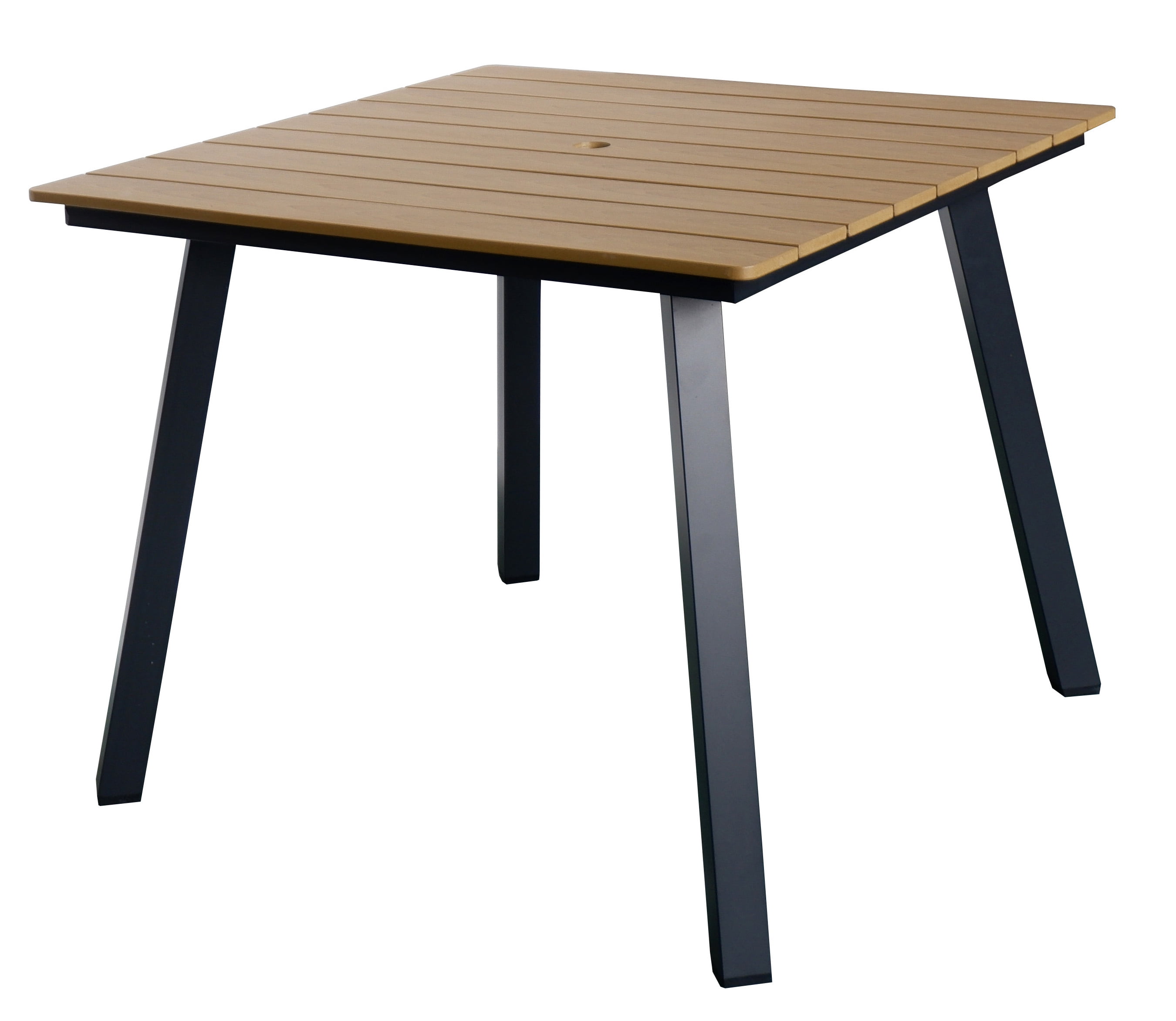 Patio Dining Table, Outdoor Table with Umbrella Hole for Garden Lawn Backyard Dining, Yellow
