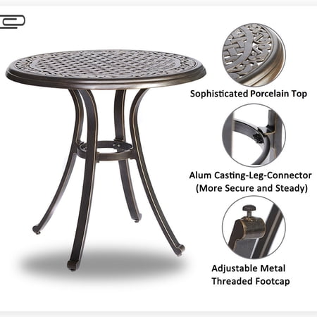 Patio Dining Table Round 28 Inch Cast Aluminum Bistro Table Outdoor Garden Backyard Furniture