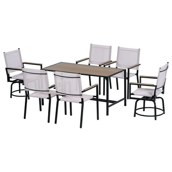 Patio Dining Table Set for 6, Textilene Patio Furniture Dining Table with 6 Chairs, Lawn Garden Balcony Sectional Conversation Set