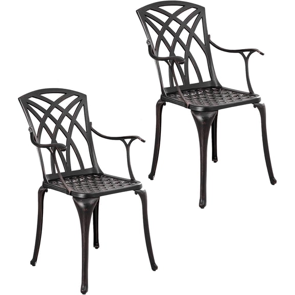 Patio Dinning Chairs, Outdoor Bistro Chairs Set of 2, Cast Aluminum Dinning Chairs with Armrest for Garden, Backyard, Porch