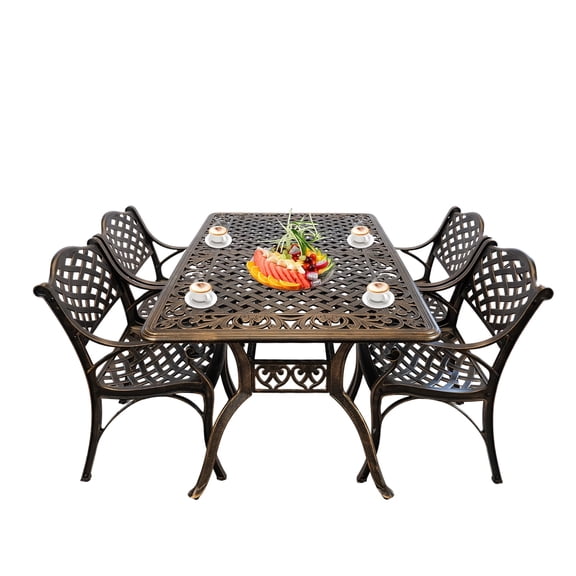 Patio Dinning Set Weather Resistant Cast Aluminum Patio Furniture Set with Umbrella Hole, Bistro Dining Set for Garden,Bronze