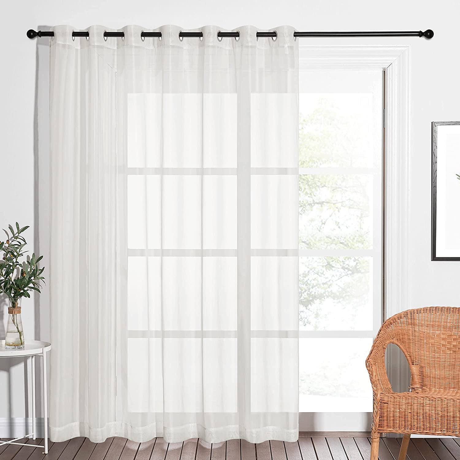 Patio Door Sheer Curtain Vertical Voile Drape, Extra Wide Curtain Panel Window Treatment for
