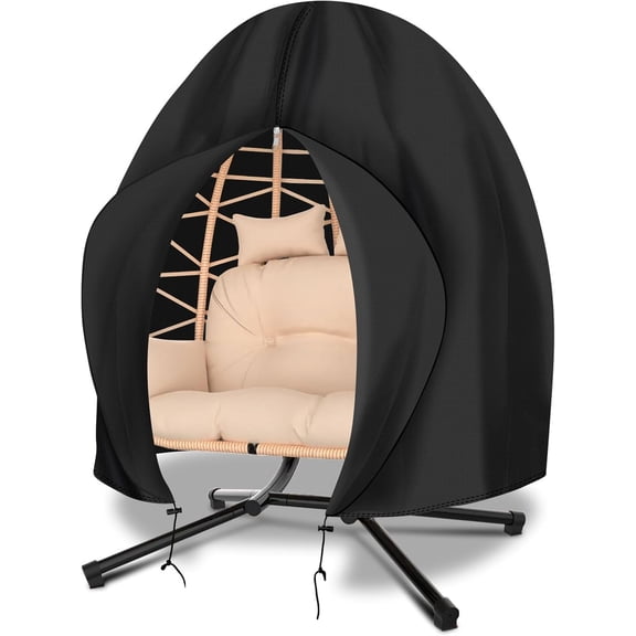 Patio Egg Chair Cover Waterproof 91 x 80 Double Egg Chair Cover Extra Large Hanging Swing Egg Chair Covers for Outdoor Furniture Windproof Black