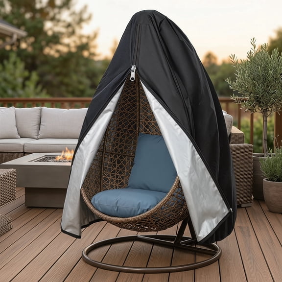 Patio Egg Chair Cover Waterproof – Wicker Swing Egg Chair Cover with Zipper and Bottom Buckle, Single Seat for Outdoor Furniture, Black, 75"H x 45"W – Heavy Duty Protective Cover