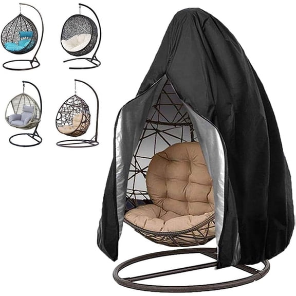Patio Egg Chair Cover Waterproof Wicker Swing Egg Chair Cover with Zipper and Bottom Buckle Single Seat for Outdoor Furniture, Black, 75"H x 45"W