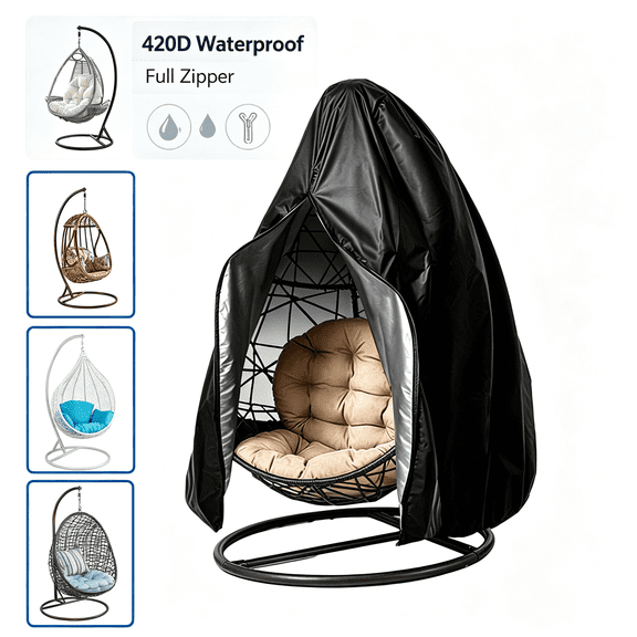 LCGOD Egg Chair Cover with Zipper, 91"x80", Waterproof Windproof Outdoor Patio Hanging Wicker Egg Swing Furniture Protector