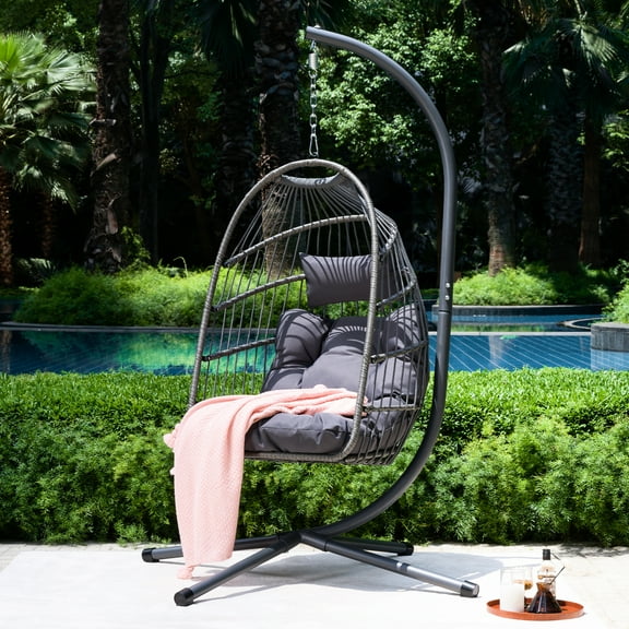 Patio Egg Chair With Stand - Rust , Soft Cotton Pillow , 44.4 In Package Depth, For Indoor And Outdoor Joy Adjustable Height, Washable Cushion, Living Room, Bedroom, Porch