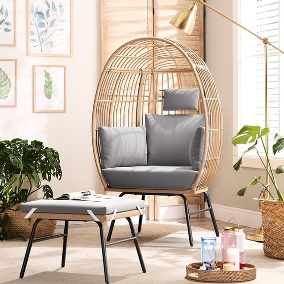 Patio Egg Chaise | Accommodates 400 Lbs for Outdoor Relax | Hand-woven Wicker and Steel | Comfortable Seating