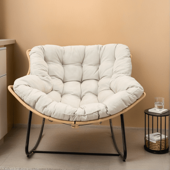 Patio Egg Rocking Chair, Indoor Papasan Chair, Rattan Wicker Lounge ...