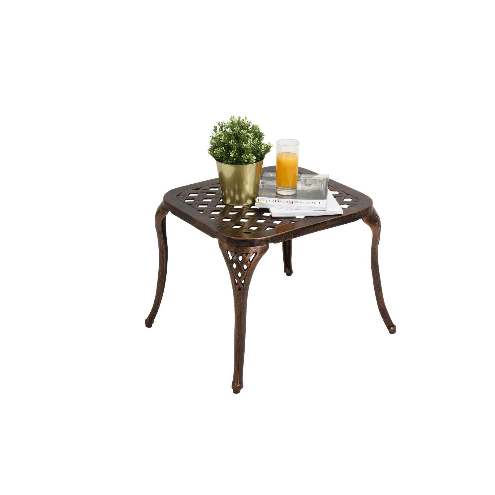 Patio End Table, Outdoor Side Table Cast Aluminum Metal Furniture Bronze 05321