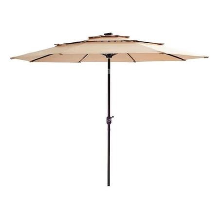 Patio Festival 114" x 114" Fabric Patio Umbrella in Tan & Black