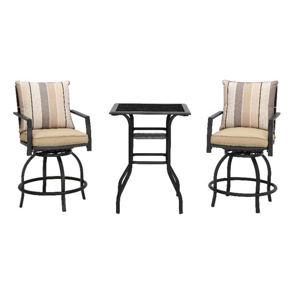 Patio Festival 3-Piece Metal Outdoor Bistro Set in Beige & Black ...