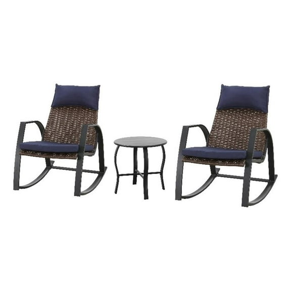 Patio Festival 3-Piece Outdoor Wicker Rattan Bistro Conversation Set in Blue