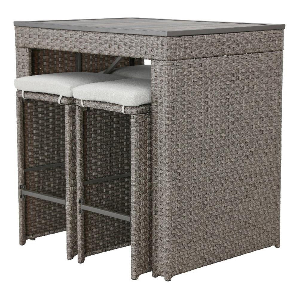 Gray Wicker 5-Piece Outdoor Bar Dining Set with Cushions