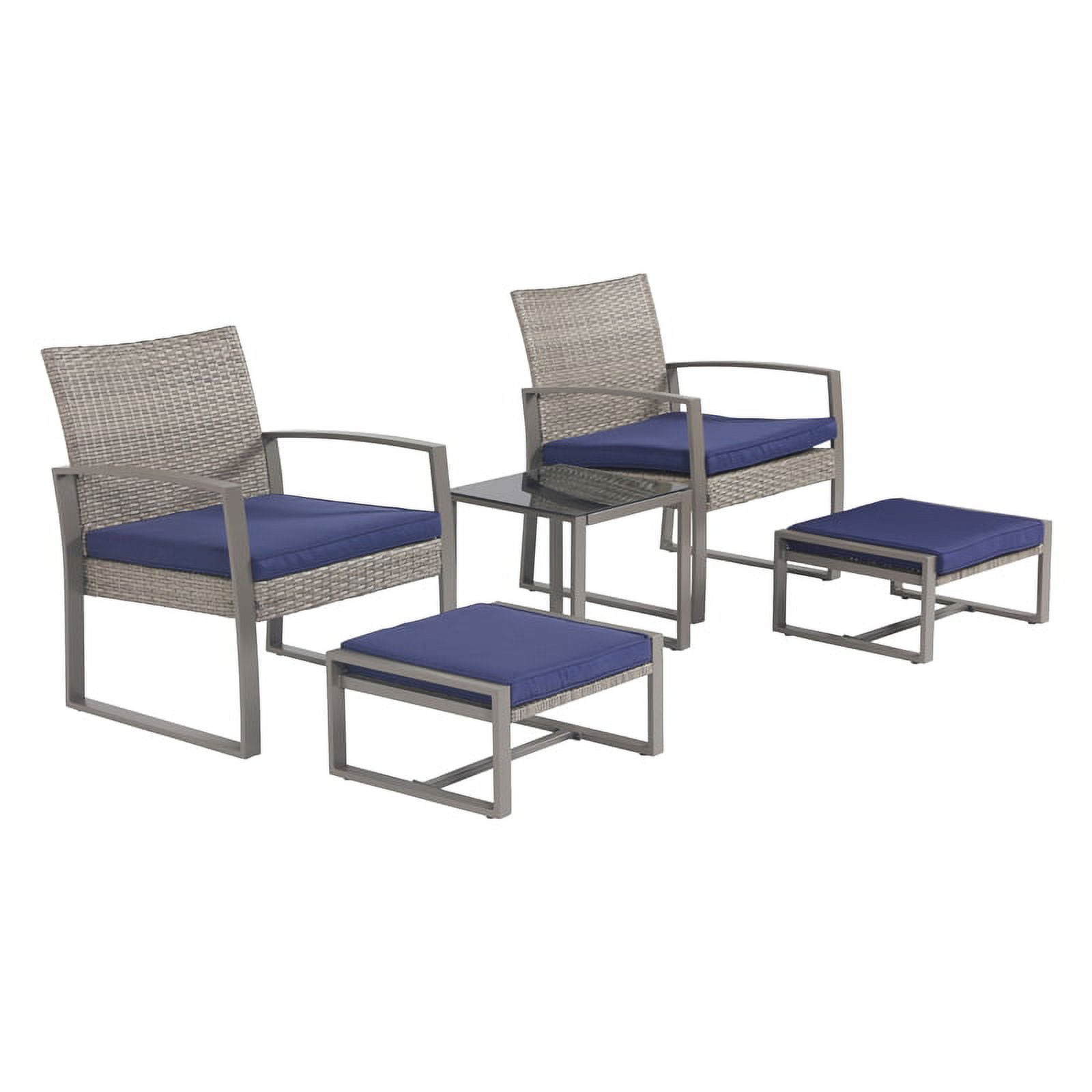 Patio Festival 5Piece Resin Wicker Conversation Set in Blue and Gray
