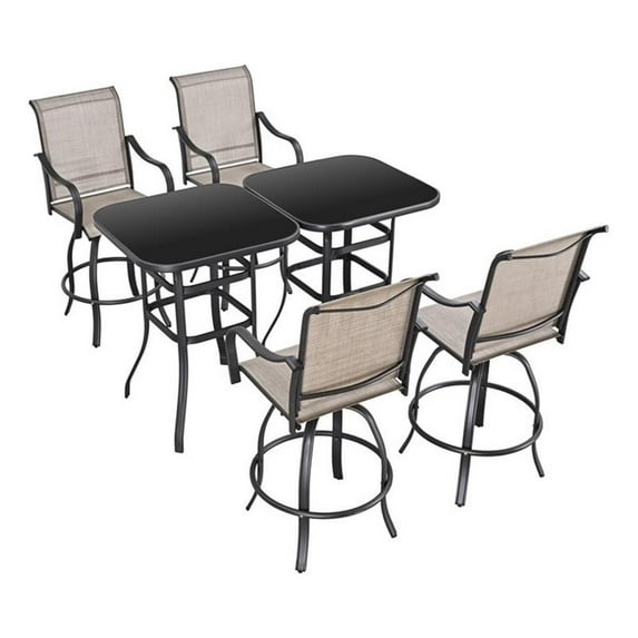 Patio Festival 6-Piece Metal Outdoor Bistro Dining Set in Gray/ Black