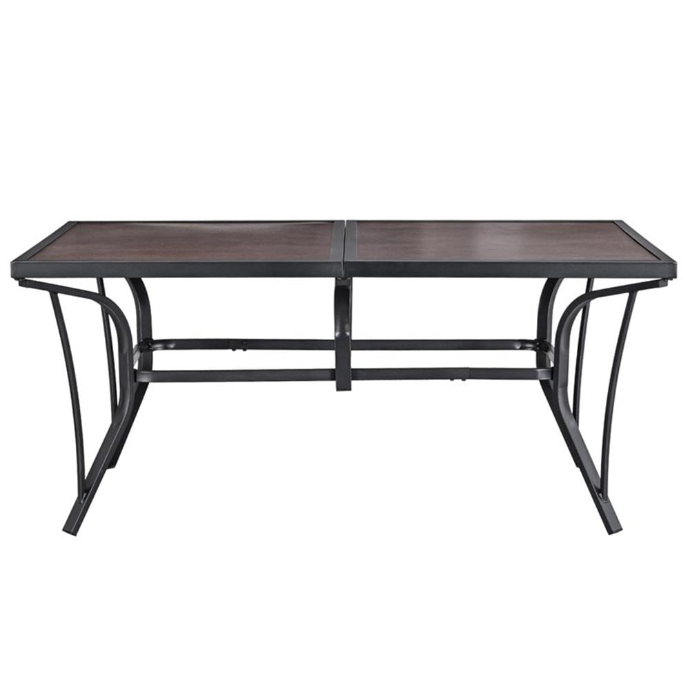 Patio Festival 63 in. Long Metal Outdoor Dining Black Brown Table for up to 8